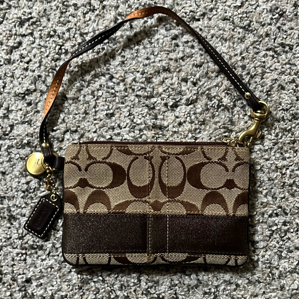 COACH Monogram Brown Wristlet Wallet